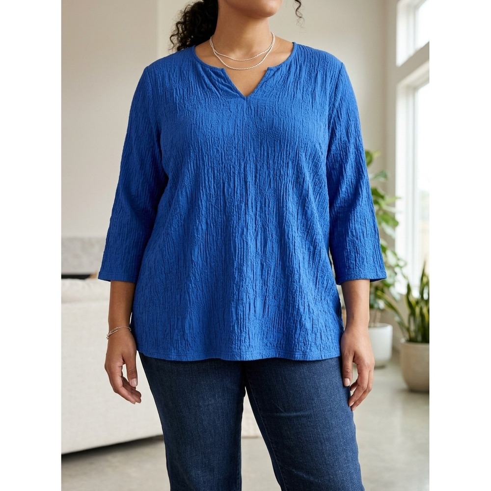 100% Cotton Embroidered Tunic Blouse Brie Kriebel Blue Size 2X